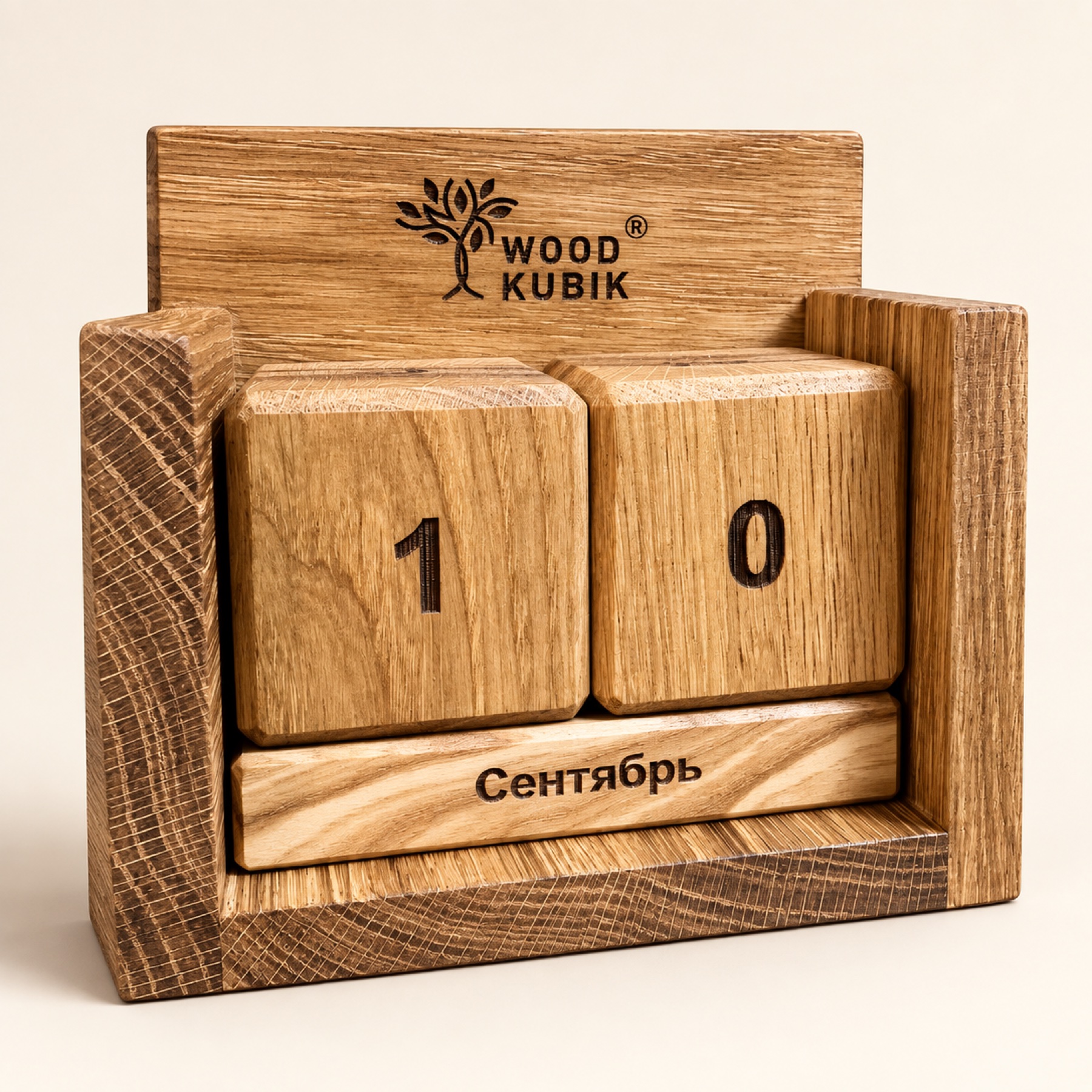 Вечный календарь из дуба с логотипом — Wood Kubik
